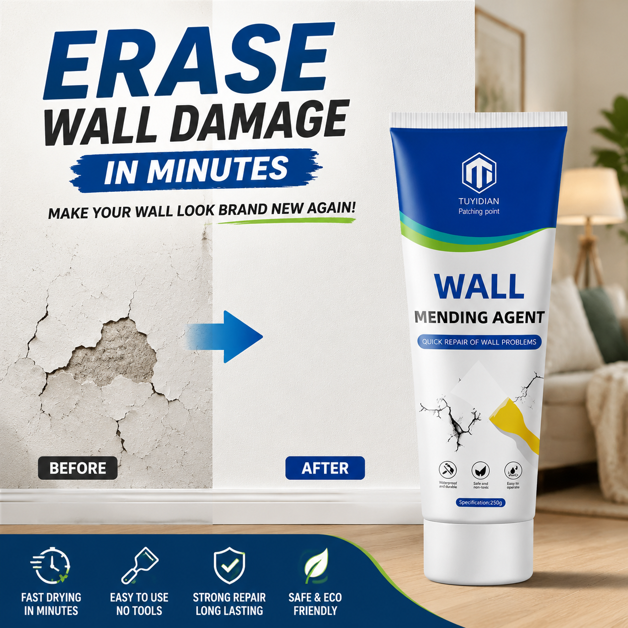 Multi-purpose Drywall Patch Paste Waterproof Quick-drying Wall Mending Adhesive