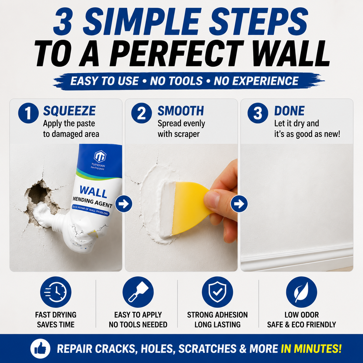 Multi-purpose Drywall Patch Paste Waterproof Quick-drying Wall Mending Adhesive