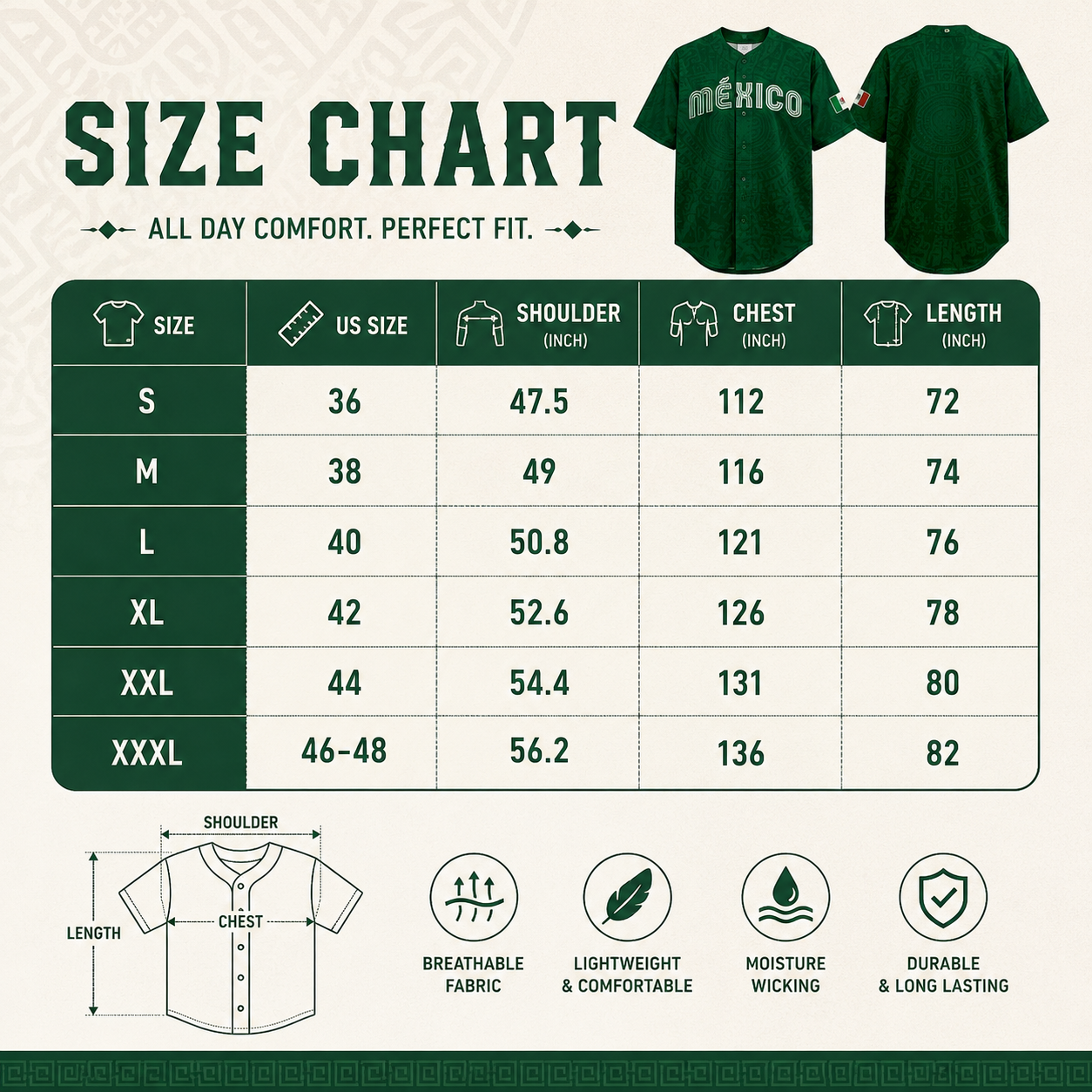 Mexico-Inspired Unisex Baseball Jersey with Aztec Pattern