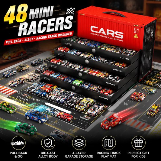 48pcs Pull-Back Toy Cars Set, Mini Alloy Racing Cars with Track Gift Box for Kids