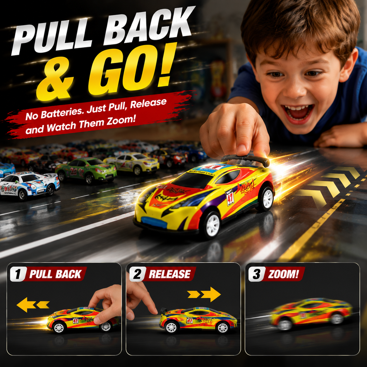 48pcs Pull-Back Toy Cars Set, Mini Alloy Racing Cars with Track Gift Box for Kids