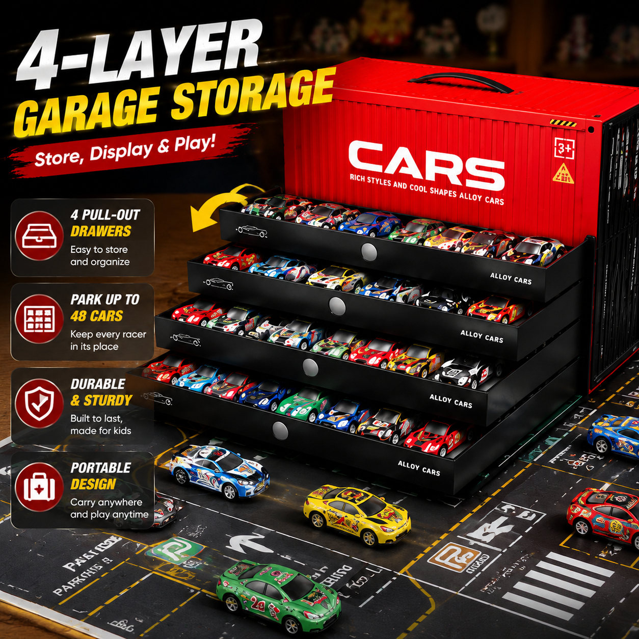48pcs Pull-Back Toy Cars Set, Mini Alloy Racing Cars with Track Gift Box for Kids