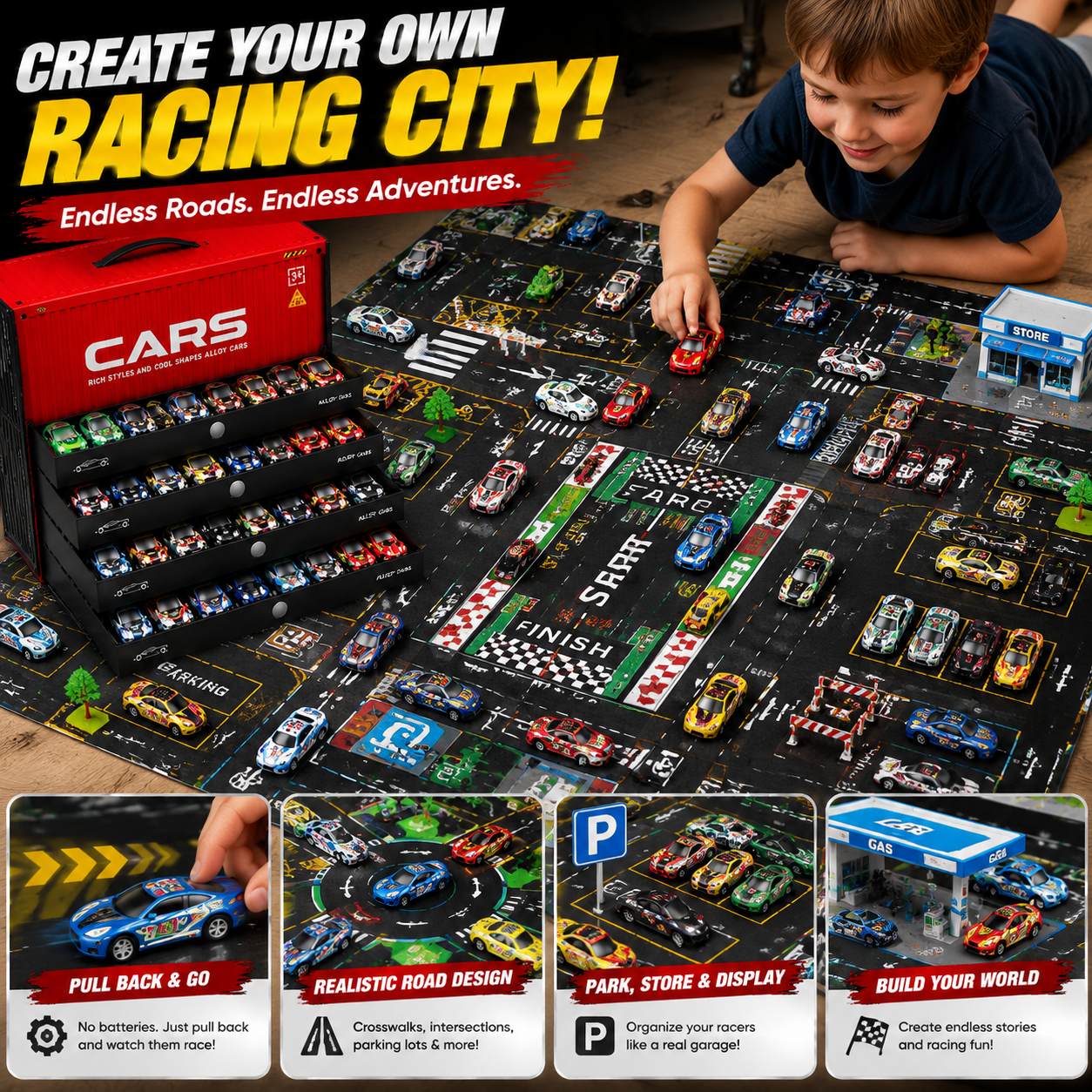 48pcs Pull-Back Toy Cars Set, Mini Alloy Racing Cars with Track Gift Box for Kids