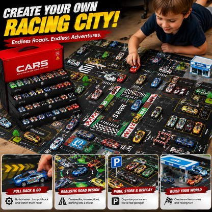 48pcs Pull-Back Toy Cars Set, Mini Alloy Racing Cars with Track Gift Box for Kids