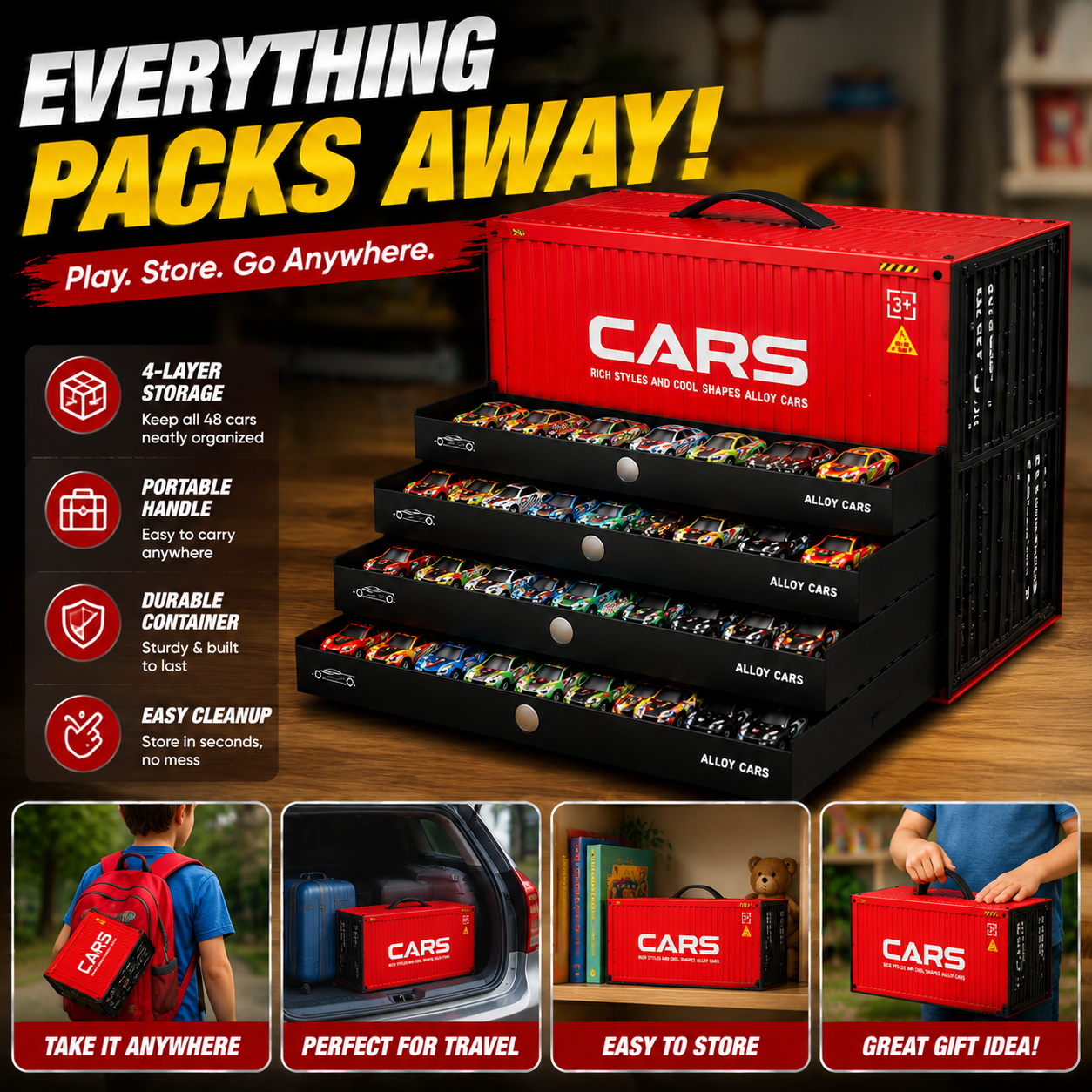 48pcs Pull-Back Toy Cars Set, Mini Alloy Racing Cars with Track Gift Box for Kids