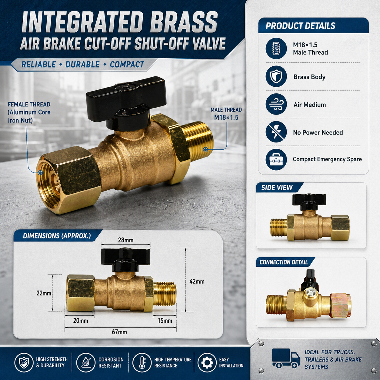 🔥 Bestseller Solid Brass Air Brake Cut Off Valve – Heavy-Duty Truck Repair Part ⚡