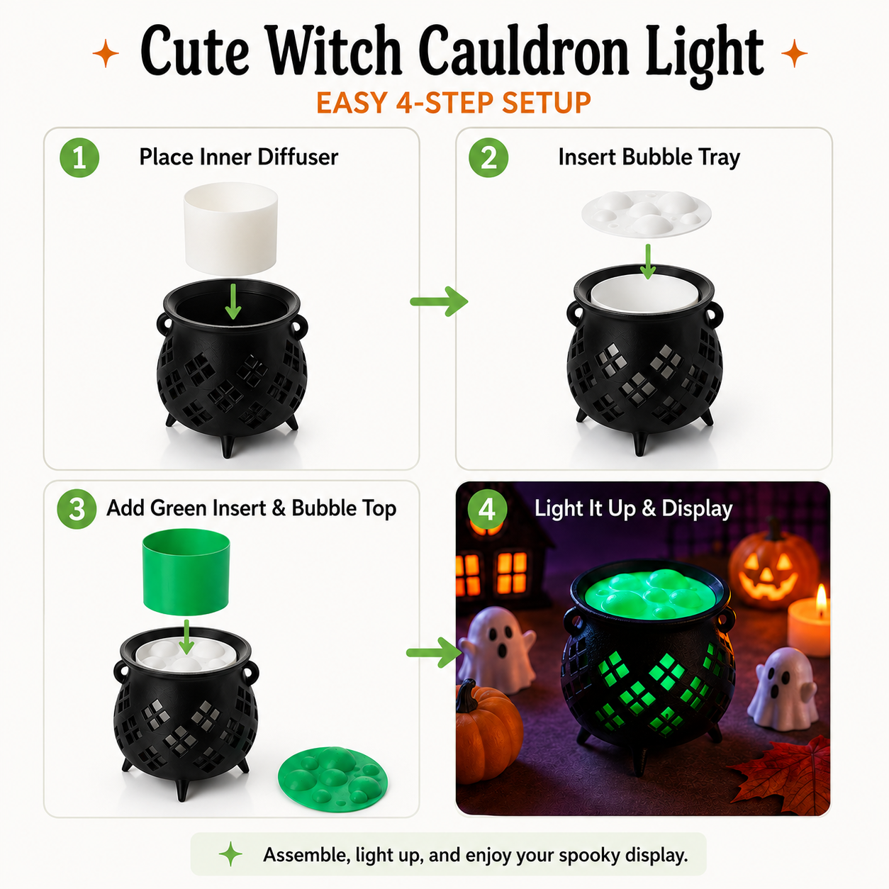 🎃Cute Witch's Cauldron Light | Halloween Lights | Candle Light
