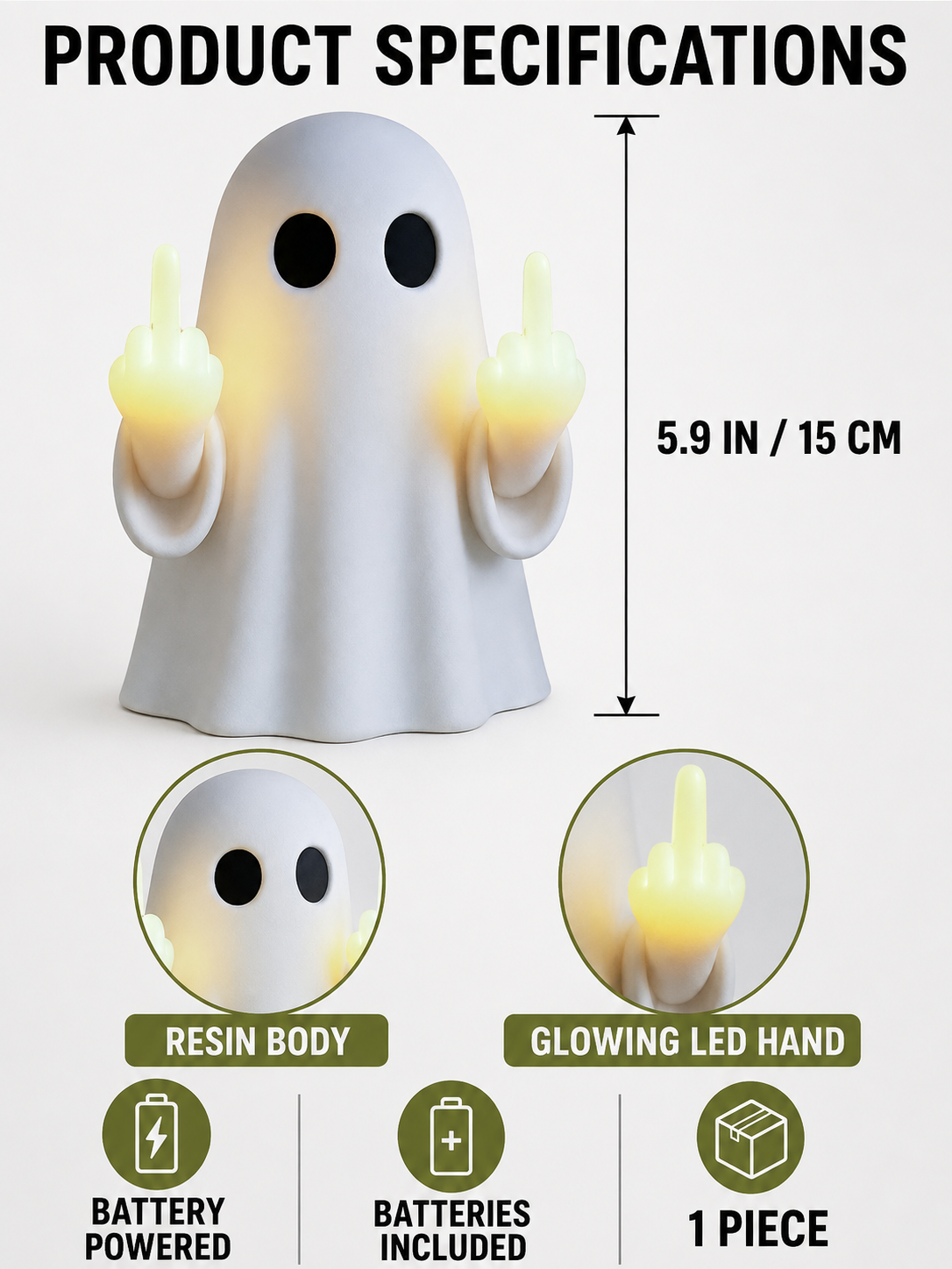👻 Halloween Ghost Middle Finger Glow Night Light