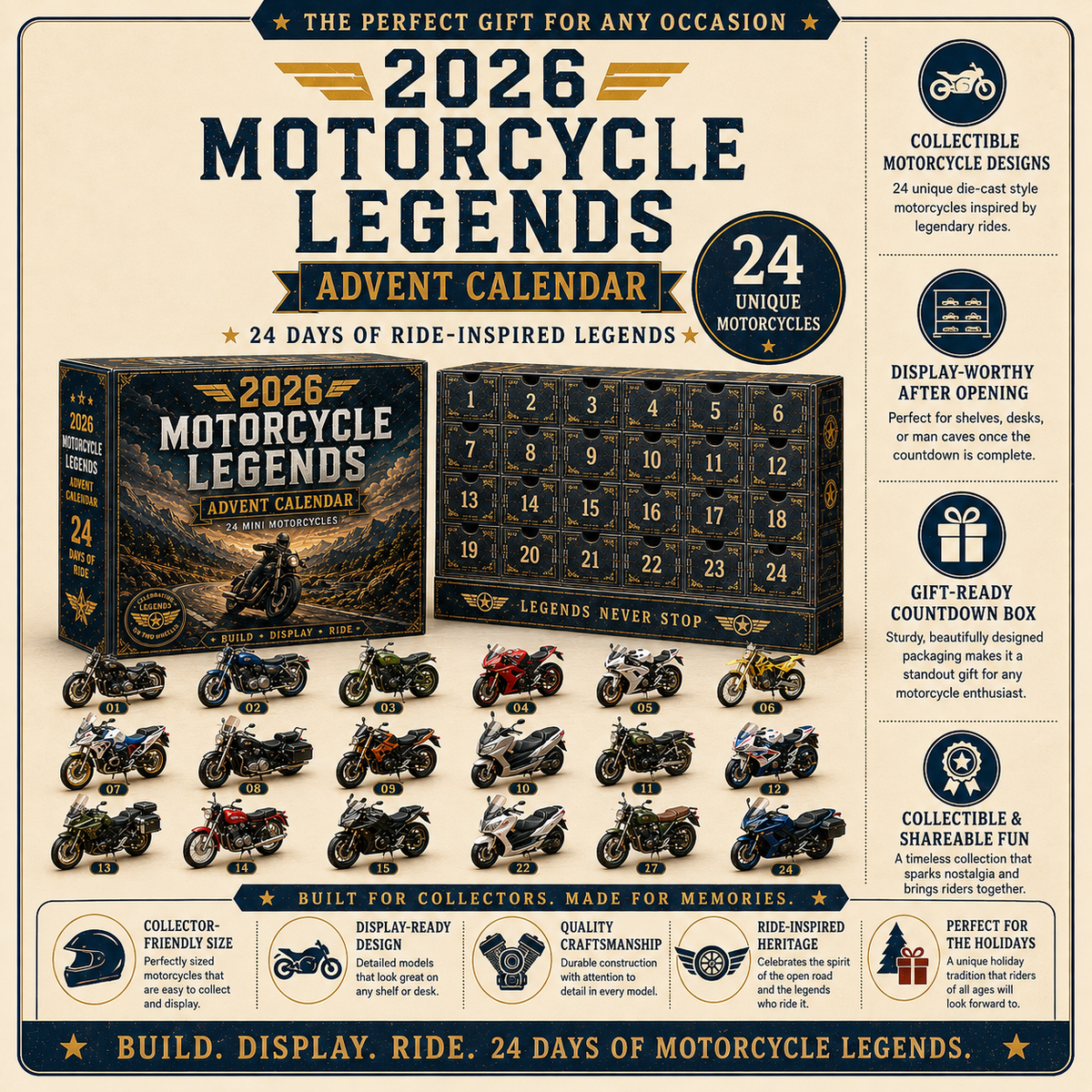 🎁 2026 Motorcycle Legends Advent Calendar | 24‑Day Mini Motorcycle Model Collection