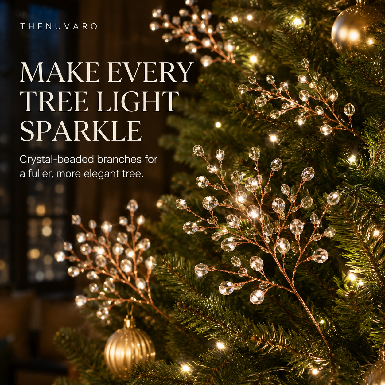 ✨ Crystal Beaded Christmas Tree Branch Picks – Instant Sparkle & Fuller Holiday Décor