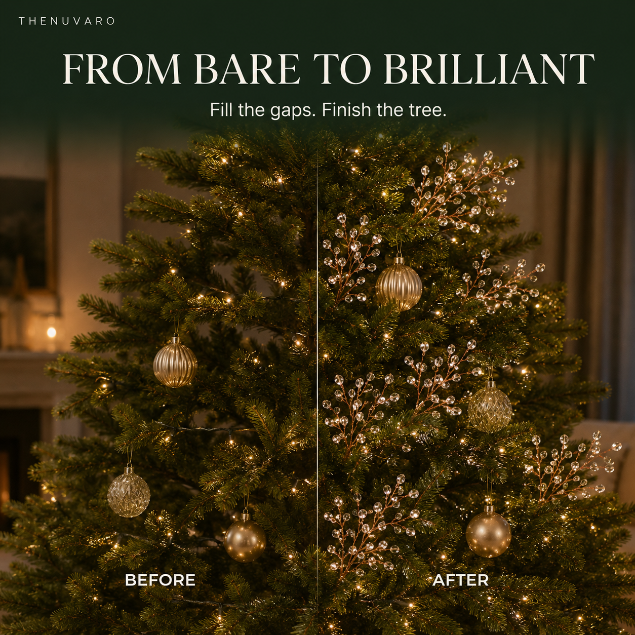✨ Crystal Beaded Christmas Tree Branch Picks – Instant Sparkle & Fuller Holiday Décor