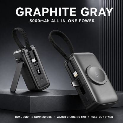 🔋 3-in-1 Mini Power Bank – Phone Charger, Watch Charger & Foldable Stand
