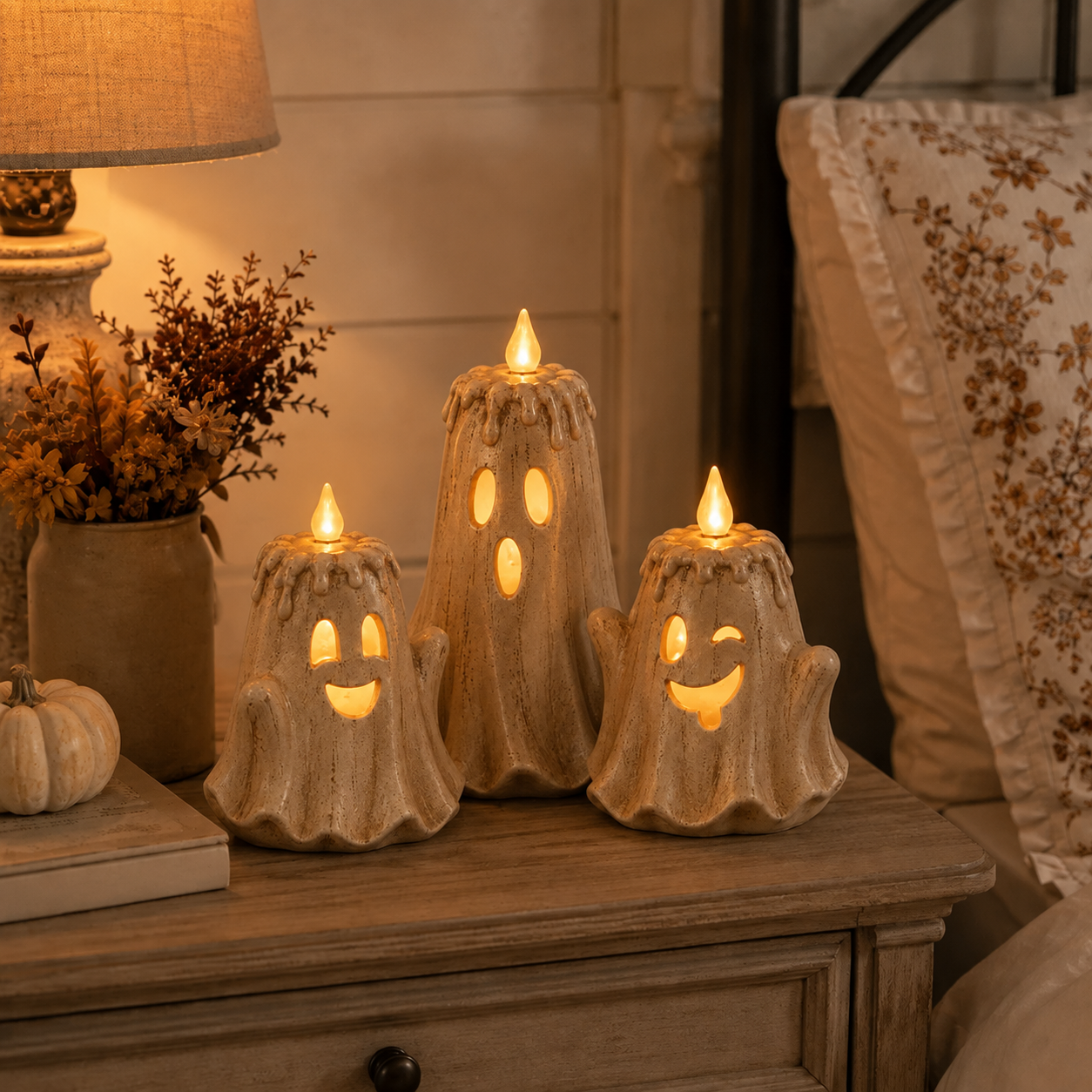 Rustic white ghost tealight holder option