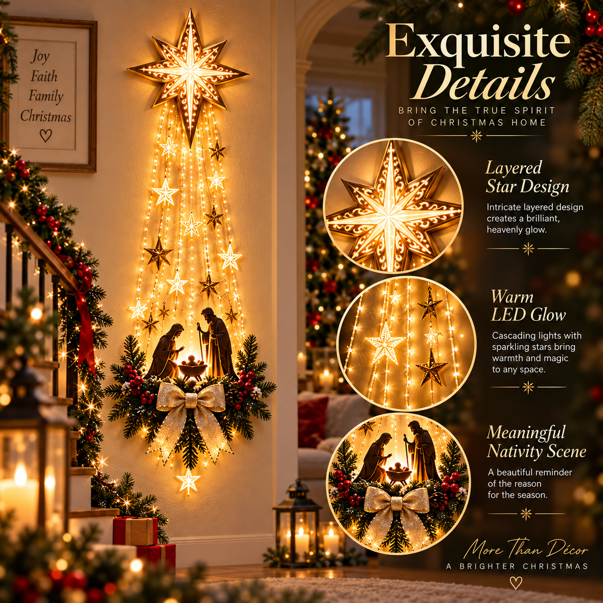 ✨Last Day 49% OFF✨✝️ Bethlehem Star of Faith™ – Lighted Nativity Wall Decor✝️