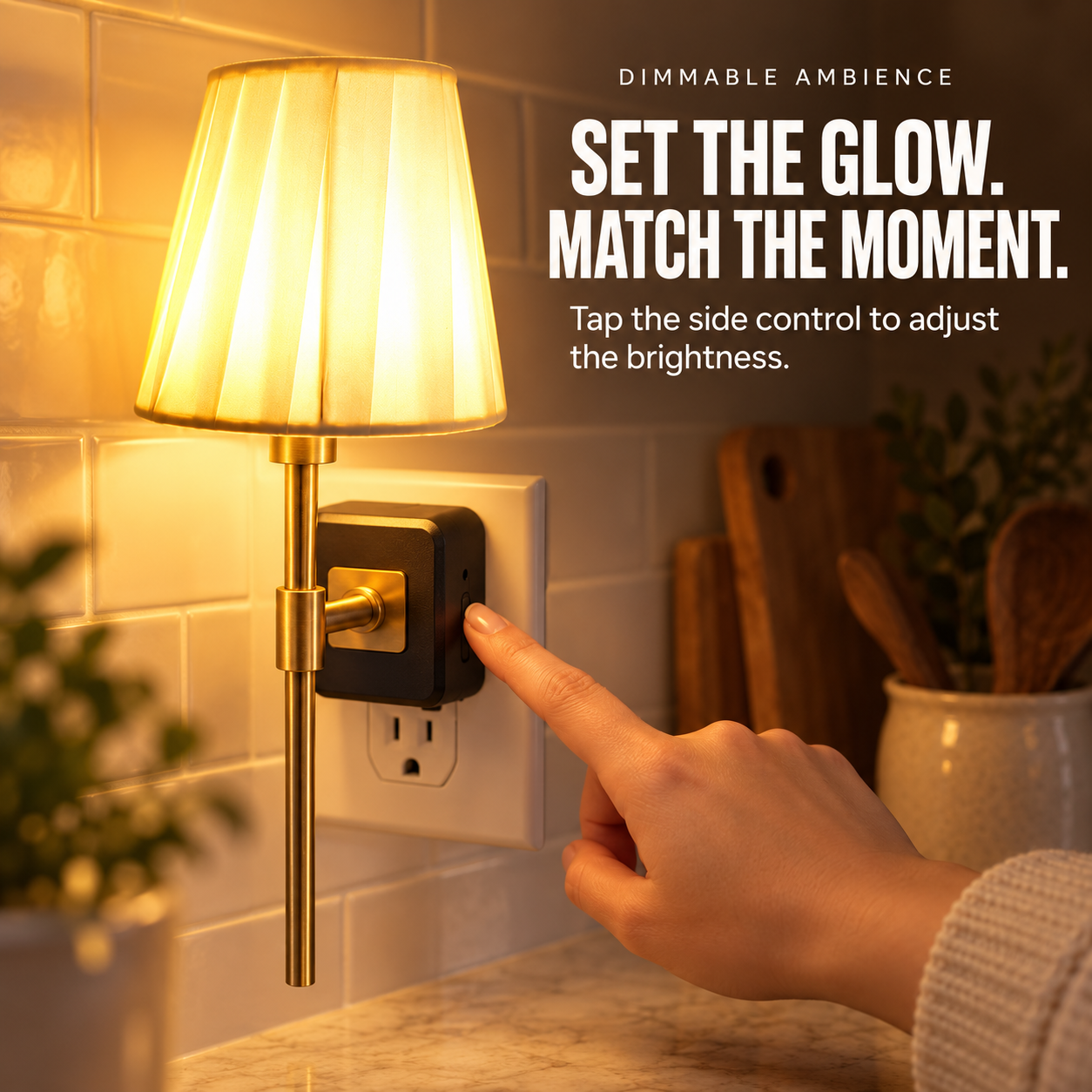 ✨ Dimmable Plug-In Wall Lamp with Pleated Shade – Cozy Light, No Wiring Needed