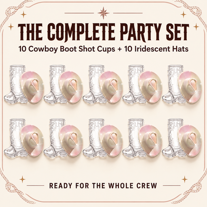 🤠 10-Pack Cowboy Boot Shot Cups with Iridescent Hats – Western Party Set