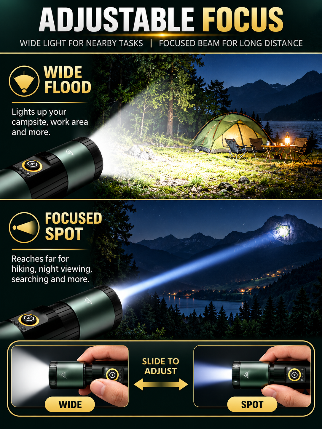 🔥 Outdoor Gear Deal – 5-Color Rechargeable Flashlight 🔦 High-Lumen LED Torch with UV, Strobe & Magnetic Base ✨