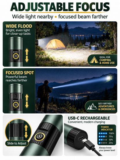 🔥 Outdoor Gear Deal – 5-Color Rechargeable Flashlight 🔦 High-Lumen LED Torch with UV, Strobe & Magnetic Base ✨