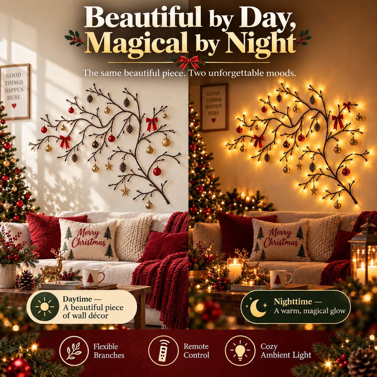 ✨ Flexible LED Branch Lights | Remote-Controlled Holiday Wall Decor(📦Buy 2 Free Shipping)🎁