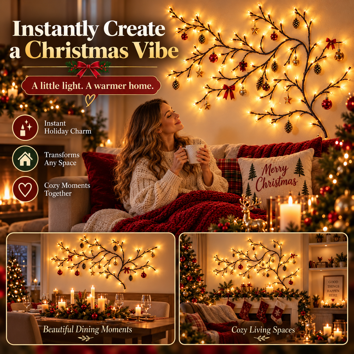 ✨ Flexible LED Branch Lights | Remote-Controlled Holiday Wall Decor(📦Buy 2 Free Shipping)🎁