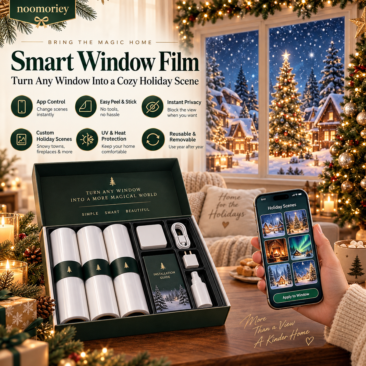 ✨ Christmas Magic Window Film – Remote Virtual Scene Home Decor