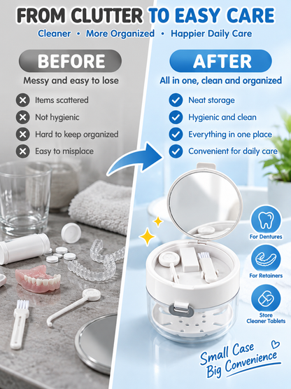 ✨ Travel Care Deal – Retainer Cleaning Case 🦷 Soak, Store & Rinse Container with Mirror & Brush for On-the-Go Use 💼