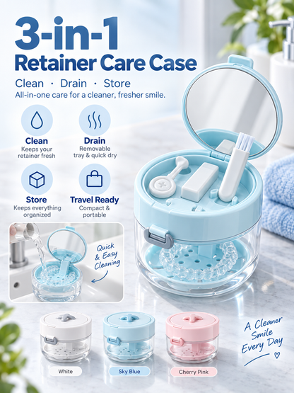 ✨ Travel Care Deal – Retainer Cleaning Case 🦷 Soak, Store & Rinse Container with Mirror & Brush for On-the-Go Use 💼