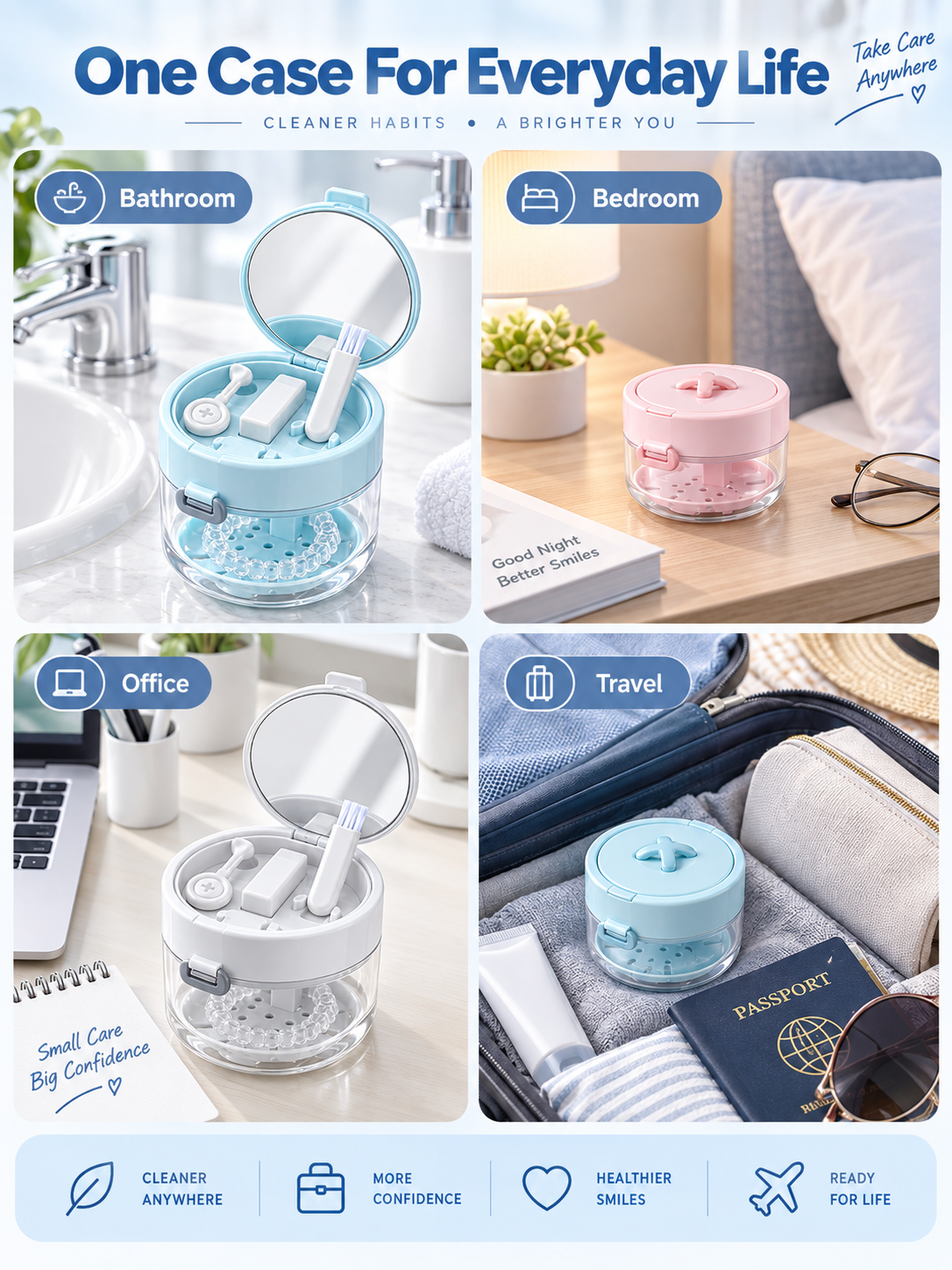 ✨ Travel Care Deal – Retainer Cleaning Case 🦷 Soak, Store & Rinse Container with Mirror & Brush for On-the-Go Use 💼