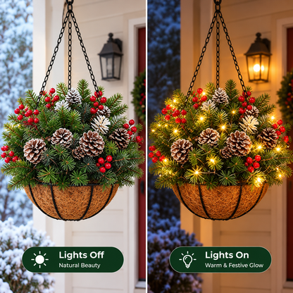 🎄 Last Day 50% OFF 🎄 Pre-Lit Christmas Hanging Basket | Pre-lit, weather-resistant, and zero maintenance🏆
