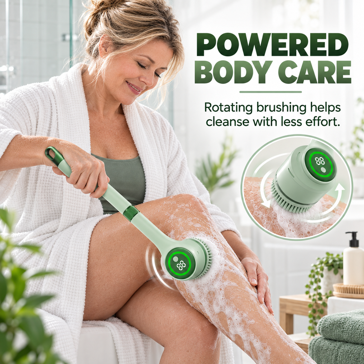 🚿 5-in-1 Long-Handle Electric Body Scrubber with Digital Display 🌿