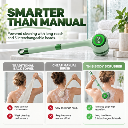 🚿 5-in-1 Long-Handle Electric Body Scrubber with Digital Display 🌿