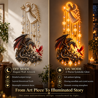 🐉🐦Mercy, War & Hope Lighted Wall Hanging-A Prayer for Peace Lighted Angel Wall Decor