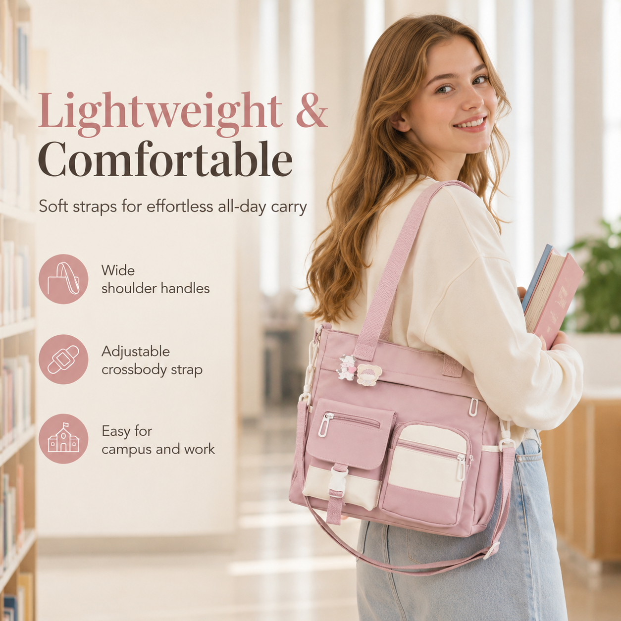 🎀👜Large Canvas Shoulder Bag – Perfect for College, Work & Daily Life