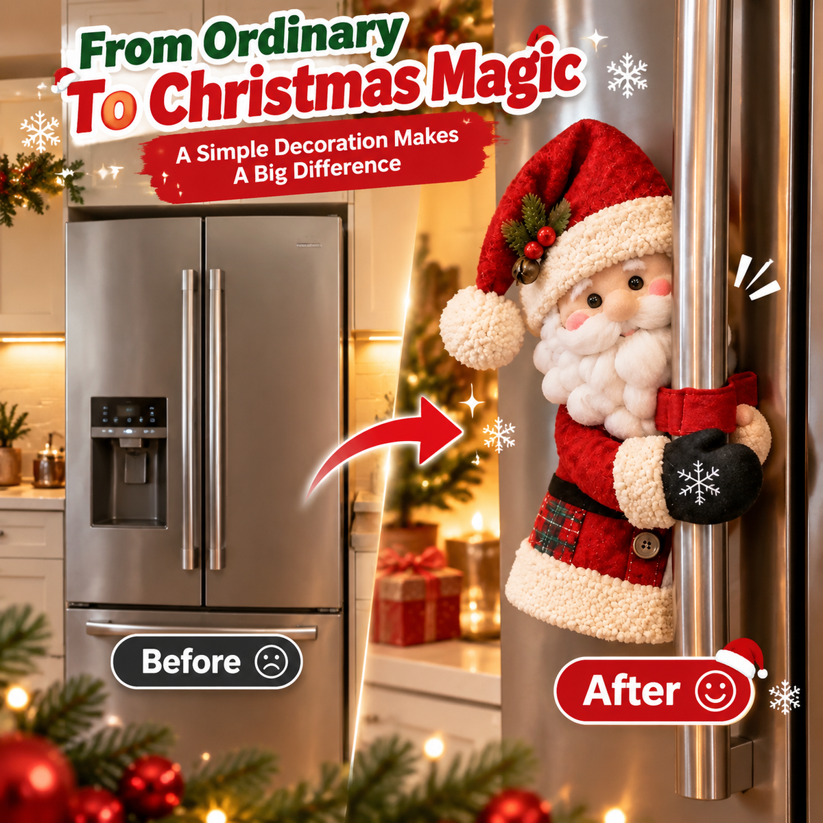 🎅 Santa & Snowman Christmas Fridge Handle Decorations