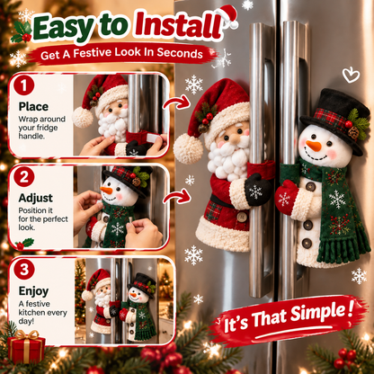 🎅 Santa & Snowman Christmas Fridge Handle Decorations