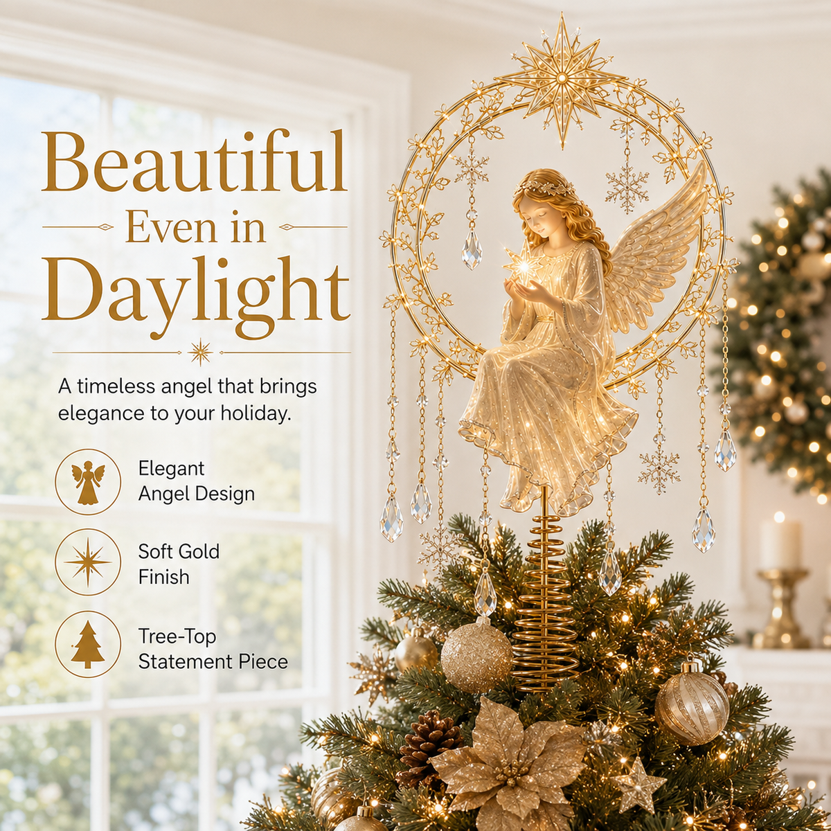 🔥Last Day 49% OFF✨ Angel’s Christmas Moon Lighted Angel Tree Topper