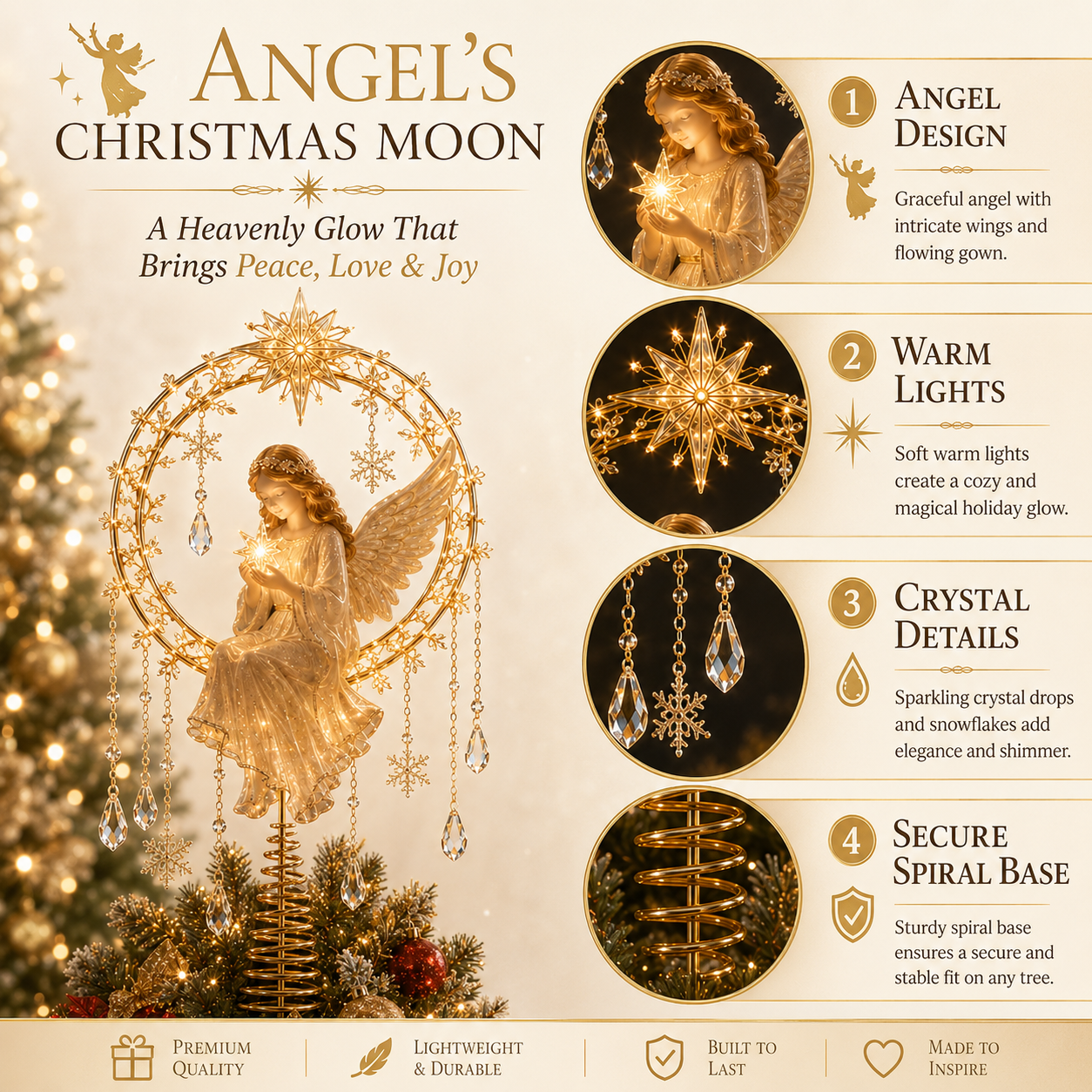 🔥Last Day 49% OFF✨ Angel’s Christmas Moon Lighted Angel Tree Topper