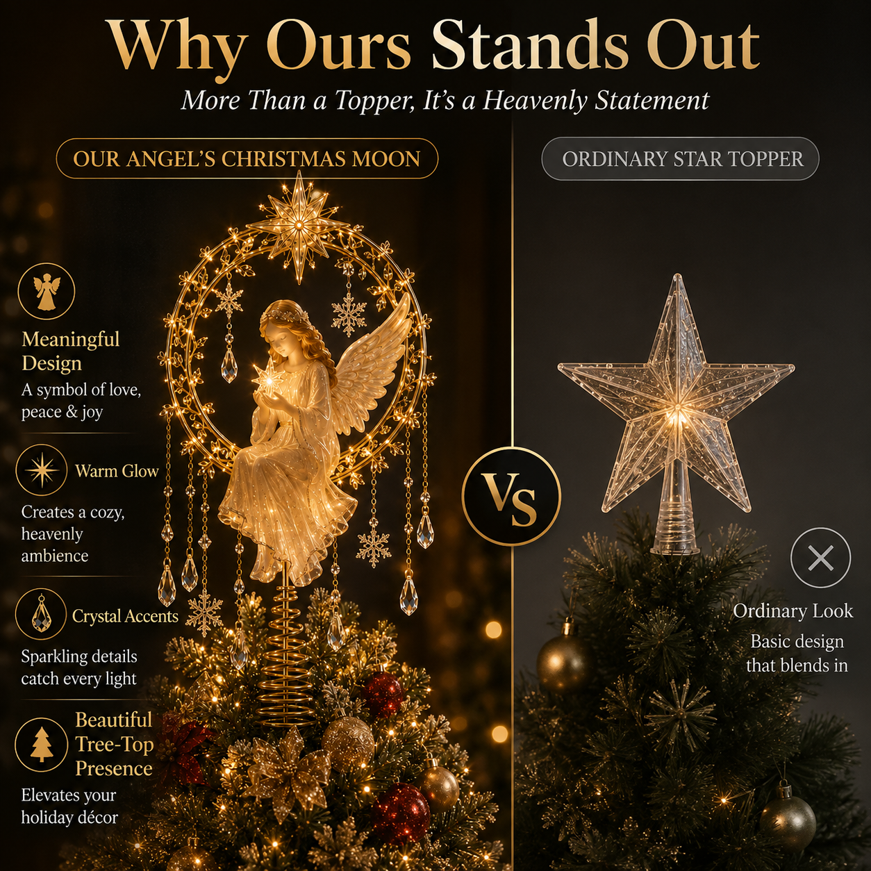 🔥Last Day 49% OFF✨ Angel’s Christmas Moon Lighted Angel Tree Topper