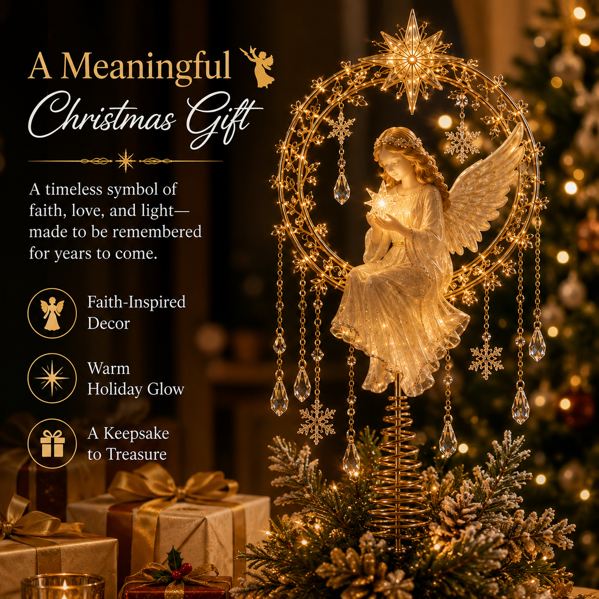 🔥Last Day 49% OFF✨ Angel’s Christmas Moon Lighted Angel Tree Topper