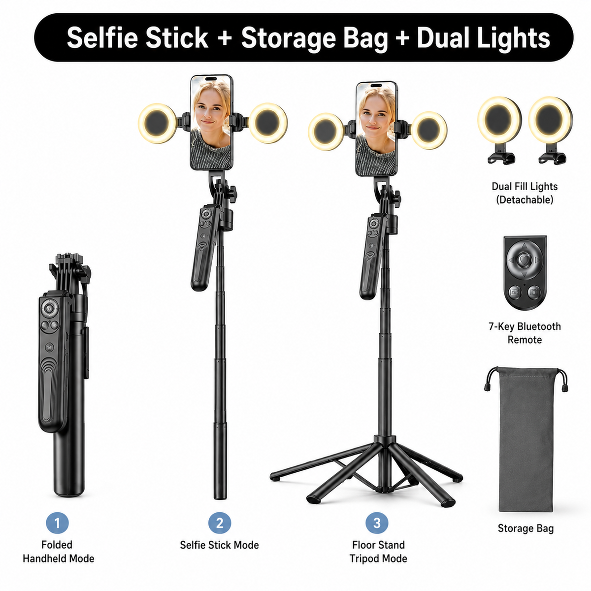 AI Face Tracking Selfie Stick Tripod – 360° Auto Tracking, 70.8' 4-Leg Stand with Dual Fill Lights & Wireless Mic Options