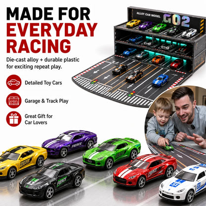 🏎️ 24/48-Car Fold-Out Racing Garage Set – Pull-Back Cars, Light-Up Parking & Portable Track !!!🎁