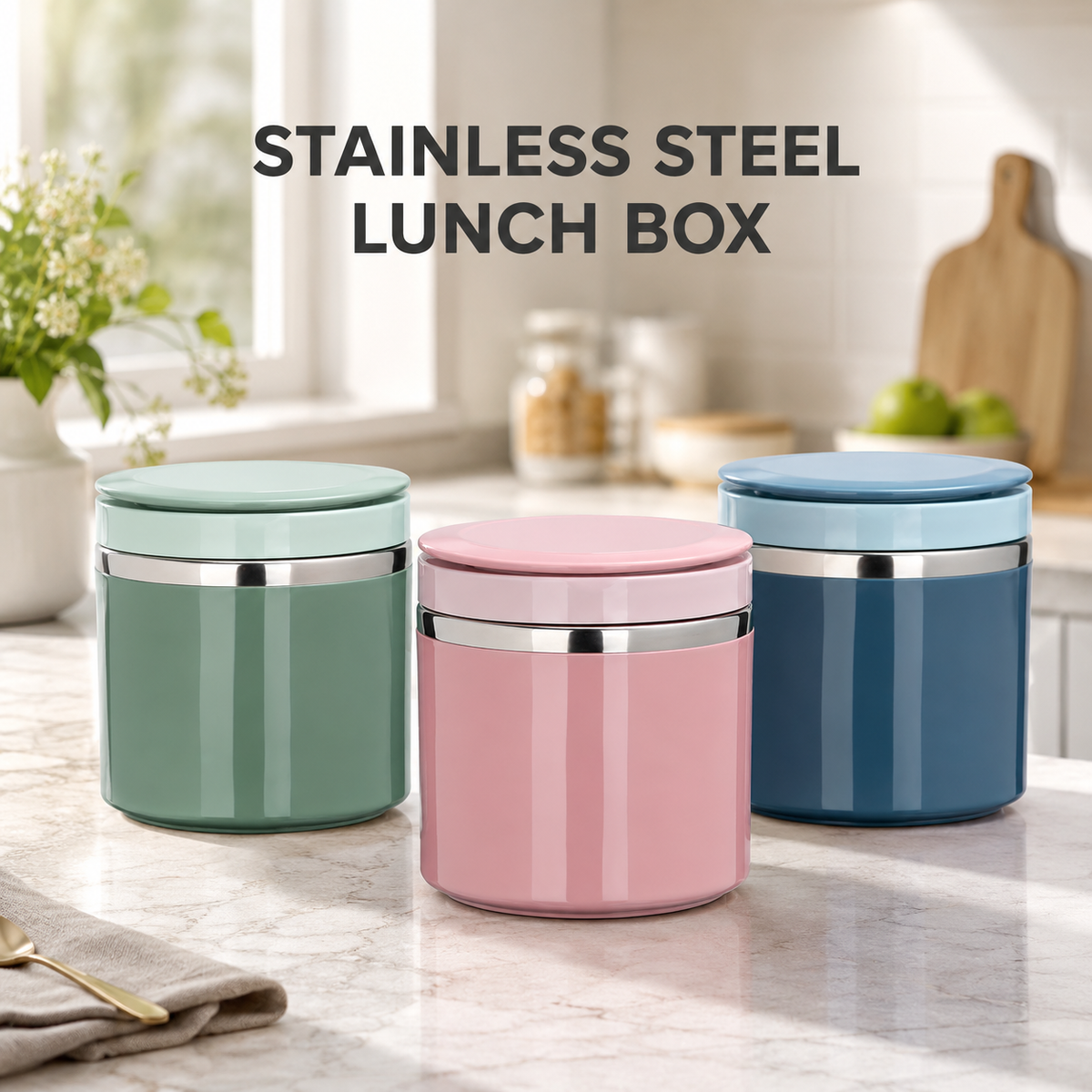 Stainless Steel Insulated Lunch Box with Handle – Leakproof Stackable Food Container for Office, School & Travel