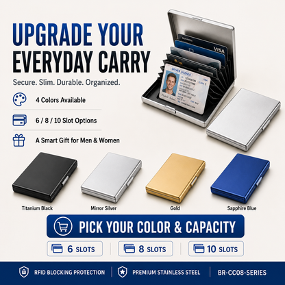 RFID Blocking Metal Card Holder – Slim Stainless Steel Wallet, 6/8/10 Slot