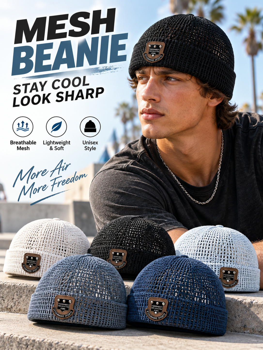 🏃 Lightweight Netting Beanie – Breathable Cuffed Skull Cap for Summer Runs