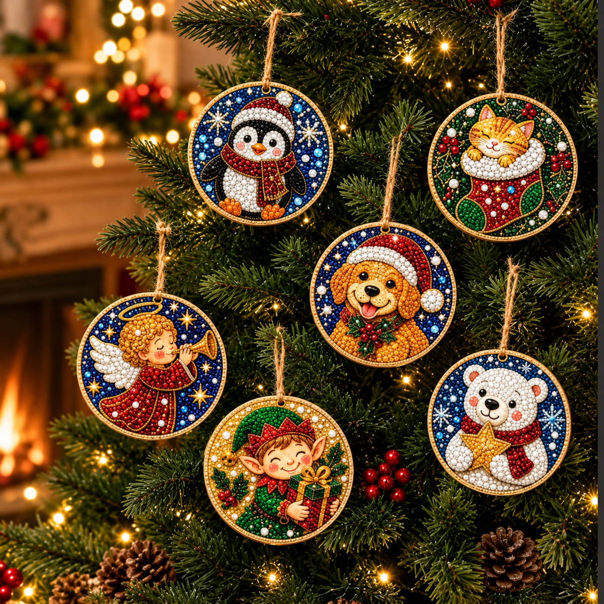 6PCS DIY Christmas Wooden Diamond Art Ornaments Kit 🌟🪵