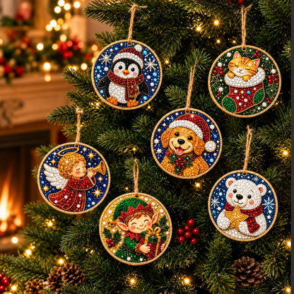 6PCS DIY Christmas Wooden Diamond Art Ornaments Kit 🌟🪵
