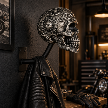 💀 Motorcycle Skull Helmet Holder – Garage Display Wall Mount