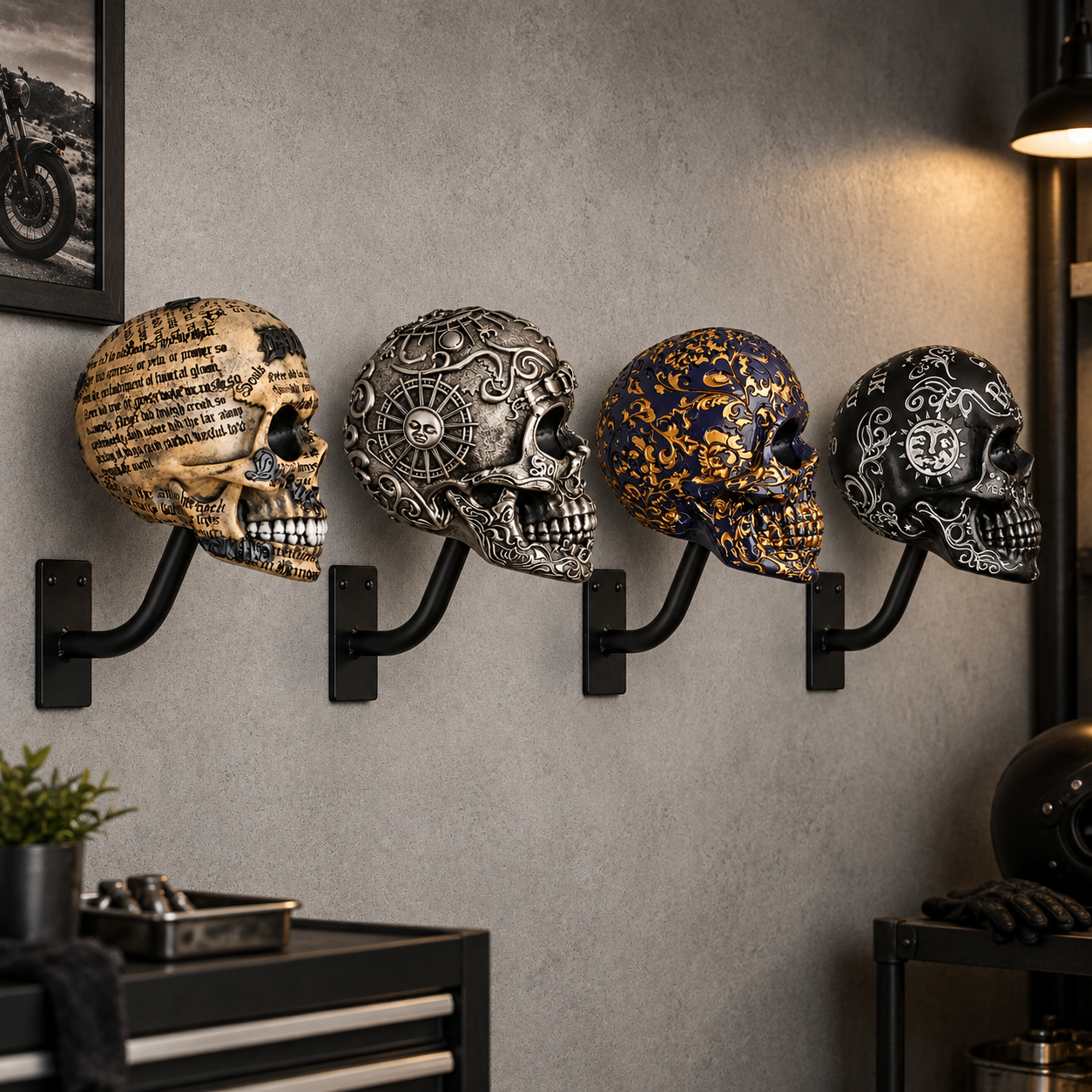 💀 Motorcycle Skull Helmet Holder – Garage Display Wall Mount