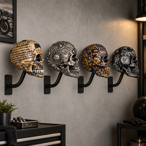 💀 Motorcycle Skull Helmet Holder – Garage Display Wall Mount