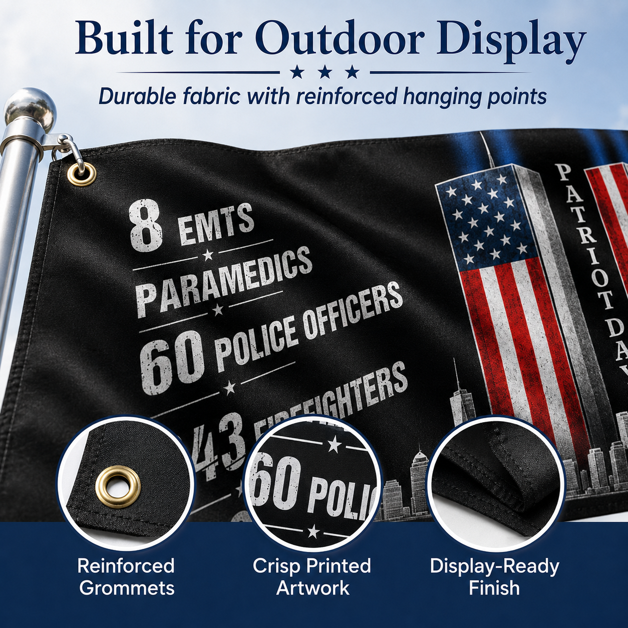 9/11 Patriot Day Memorial Historical Numbers US Grommet Flag